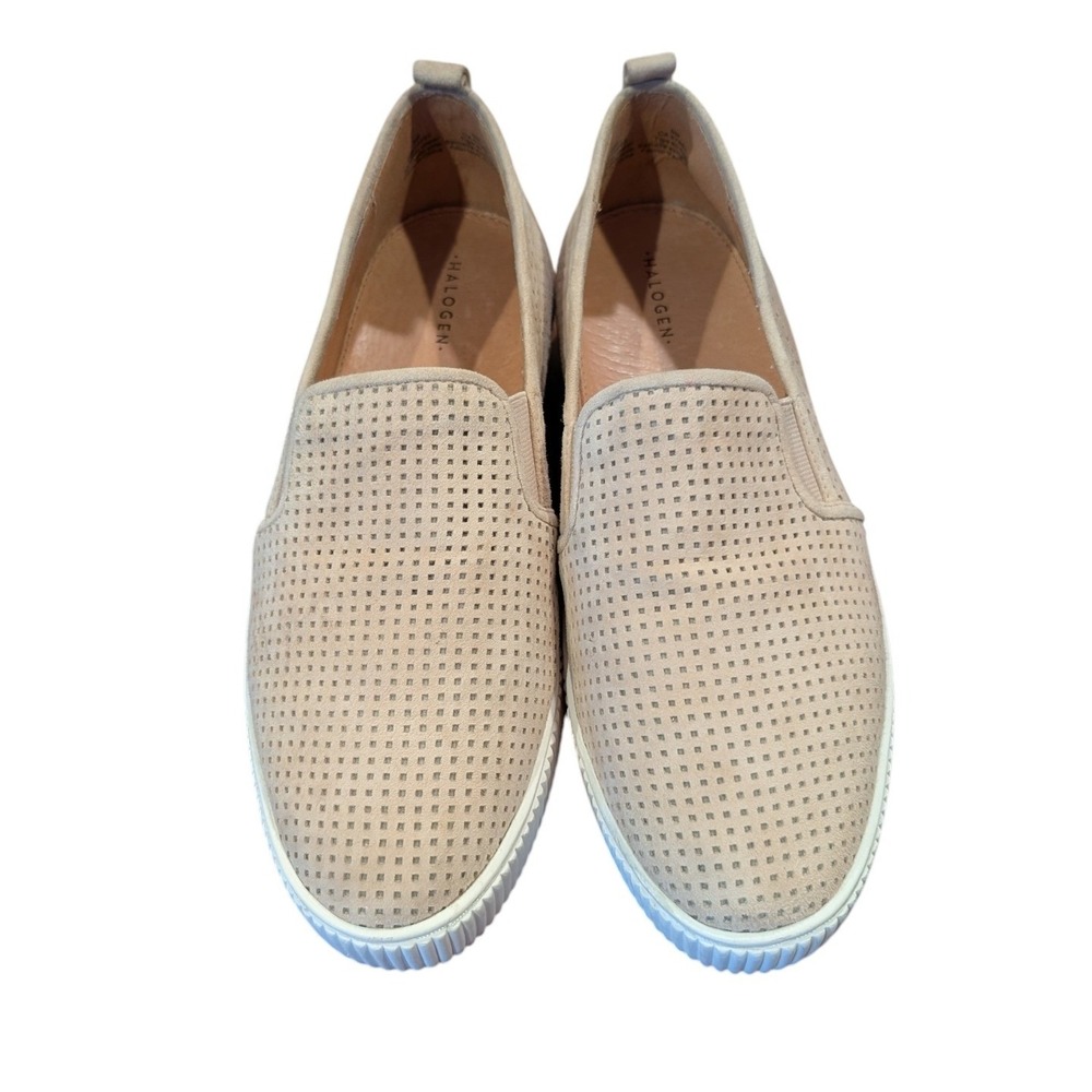 Halogen Womens Tan Suede Perforated Platform Slip On Sneakers Loafers Size 8M